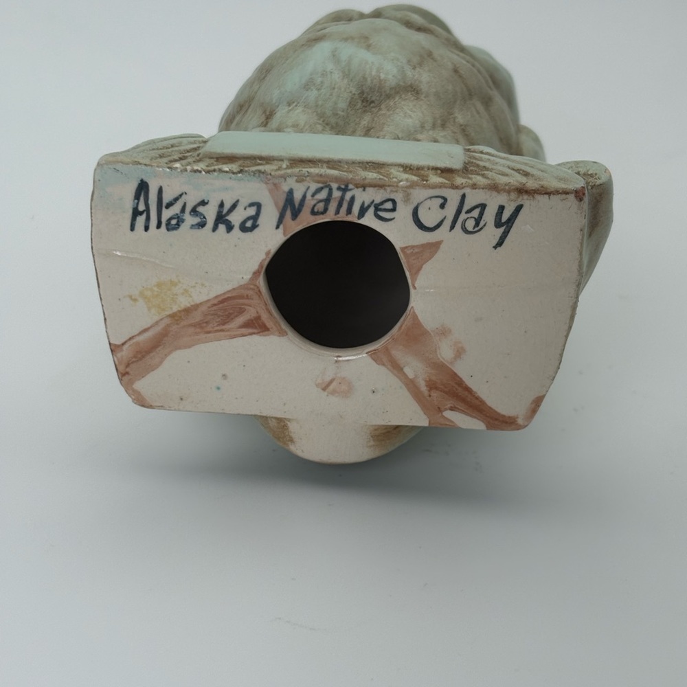 Rustic Vintage Owl Sculpture in Distressed Blue-Green and Brown -Alaskan Clay - Picture 5 of 9